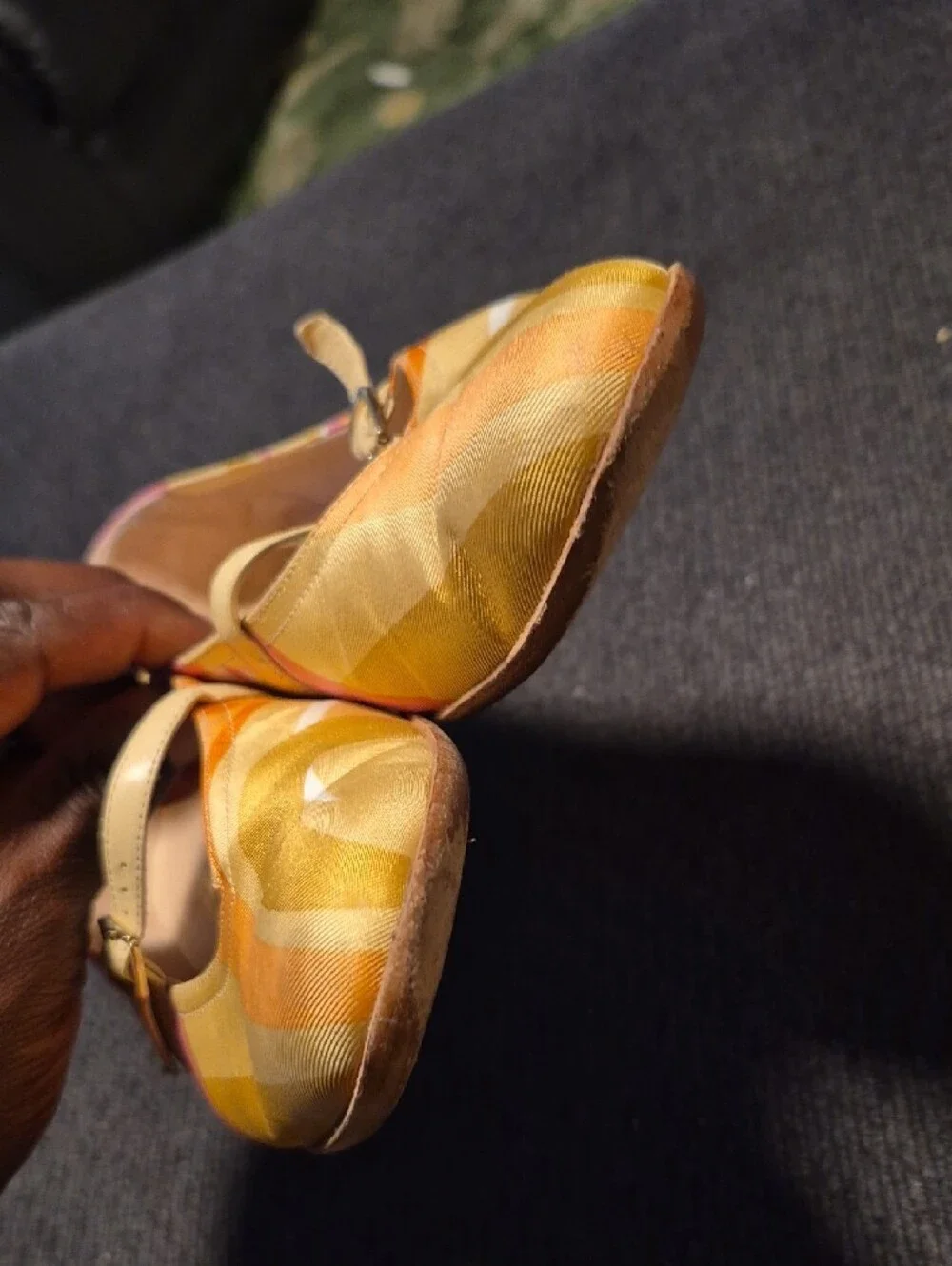 Salvatore Ferragamo Pink, Yellow & Orange Patterned Mary Jane Flats